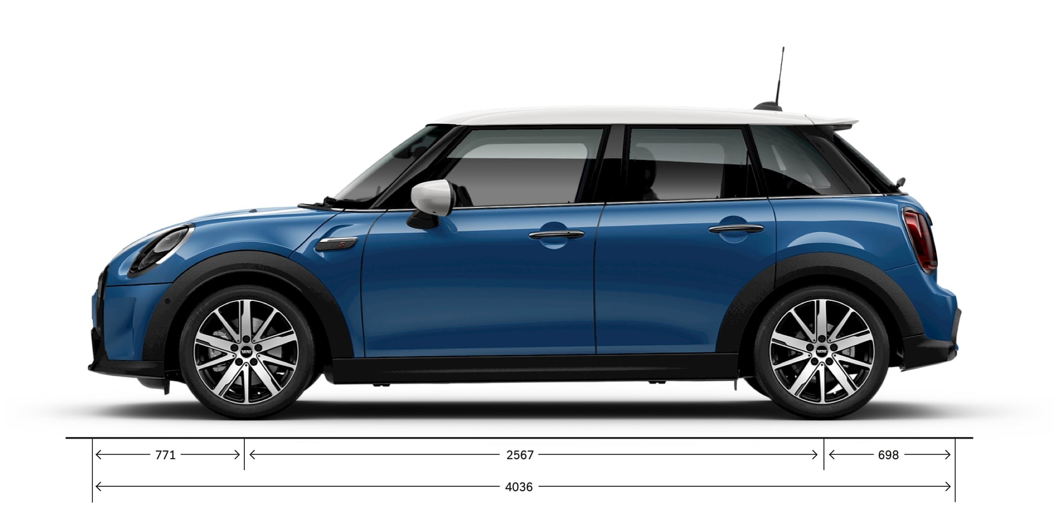 MINI 5 דלתות Hatch - מבט צדדי - מידות
